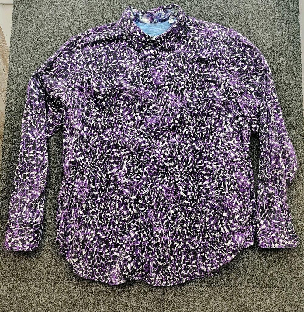 Robert Graham Men's Size XL Purple Abstract Cotton Stretch Collared Button Shirt